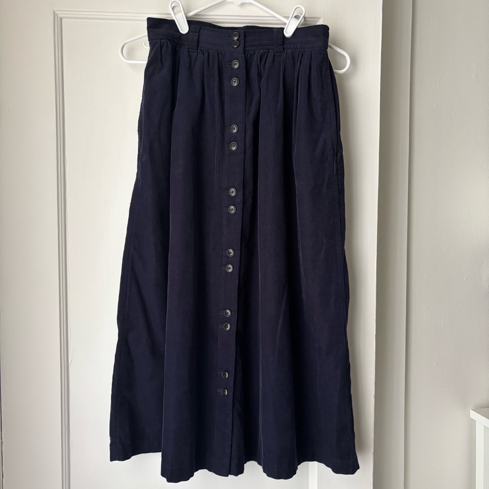 Madewell Navy Corduroy Button Up Skirt